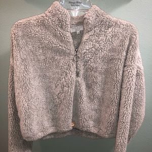 Cropped sherpa zip up